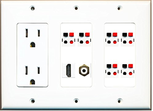 RiteAV – (3-Gang) 15 A Steckdose, HDMI Cinch weiß 6 Lautsprecher Jack-weiß