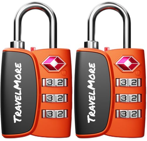 2-Pack TSA Approved 3-Digit Luggage Locks with Open Alert Indicator for Travel Suitcases & Baggage | Luggage Locks | TSA Locks | Orange