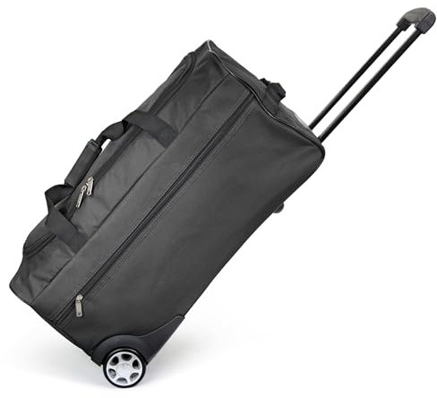 KINSTON Reisetasche, Trolley, 62,5 l – Tasche mit Rollen & Teleskopstange, geräumiges Hauptfach und Seitentasche mit Reißverschluss – Handgepäck, ideal für Reisen und Wochenende – Schwarz