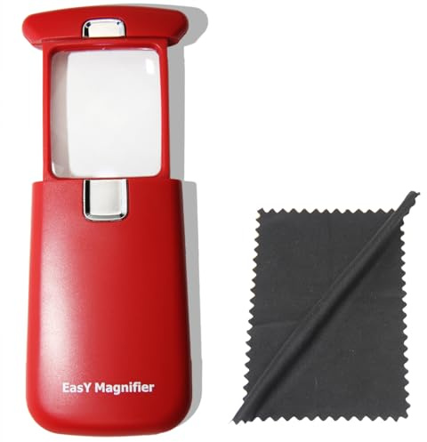 EasY Magnifier Lupa de Bolsillo con Luz LED 3,0X movil; Lupas pequeña Lectura de Gran Aumento Profesional; Lupa de Mano iluminada para Leer; Regalos para Personas Mayores