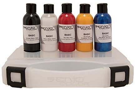 Elite Pro Senjo Body Paint Kit 5 Colori - Vernice per Corpo con Aerografo - Liquido - Bottiglia - Unisex - Tutti i Tipi di Pelle