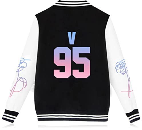 Dolpind BTS Love Yourself Veste de baseball pour garçon, Femme Garçon, V 95 Noir, Medium