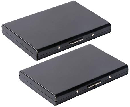 URAQT Porte-Carte de Crédit/Visite / Porte Monnaie/RFID Lutte Contre Criminel de Scanning - Cool Etui de Carte de Visite Slim Métal- Porte-Carte de vsite ,Noir-Lot de 2