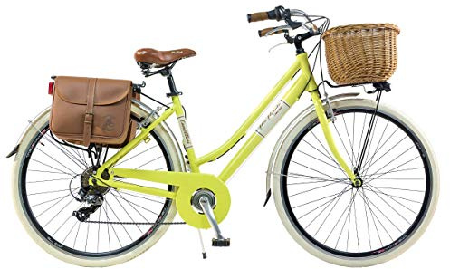 Via Veneto by Canellini Bici Citybike CTB Cykel för dam, vintage, Via Veneto, i aluminium, korg och ringklocka (gul, 46)