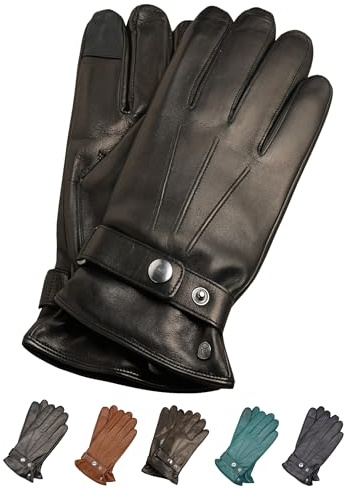 AKAROA ESTD 2019 Lederhandschuhe Herren RON, Touchscreen Funktion, italienisches Leder, recyceltes Strickfutter aus 50% Kaschmir und 50% Wolle, 5 Größen S - XXL