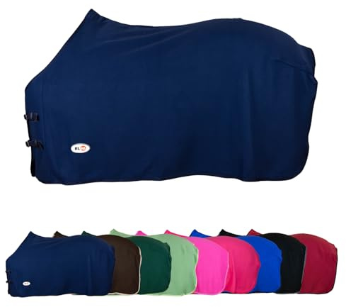 RL24 - Abschwitzdecke Basicline – Pferdedecke mit Schweifkordel, Widerristpolster & Metallverschluss – atmungsaktive Fleecedecke – Pferde Zubehör – Transportdecke in Dunkelblau – 95cm