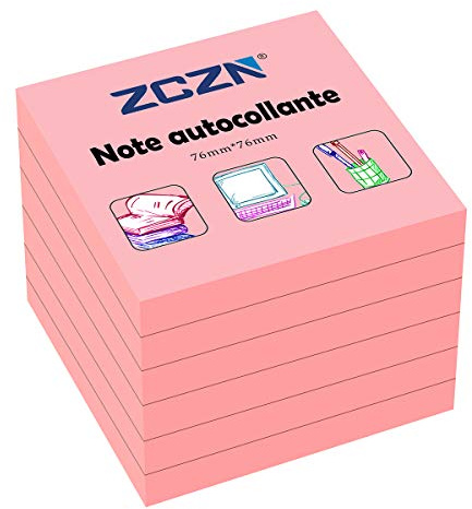 ZCZN Haftnotiz Sticky Notes Selbstklebende Haftnotizzettel Notizzettel Klebezettel 6 Blöcke, 80 Blatt, 76 x 76 mm, rosa