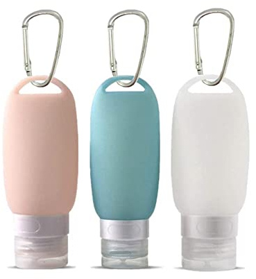 Voarge Lot de 3 bouteilles vides en silicone rechargeables avec mousqueton pour voyage, activités de plein air, école (multicolore, 60 ml)