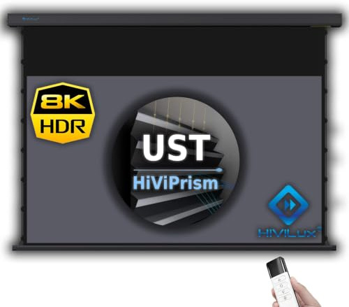 HiViLux® Tension CLR/ALR Motor Leinwand Dualspann System für UST-Beamer/Laser TV: HiViPrism Cinema HDR Hochkontrast/8K/4K/3D (100Zoll 16:9 Bild:221x124cm Schwarz)