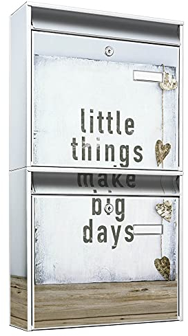 banjado Briefkastenanlage 2 Fach - 2 Briefkästen 36x64x10cm groß - Doppelbriefkasten Set - Namensschild, 2 Schlüssel, Montagematerial - Stahl verzinkt weiß - Motiv Little Things