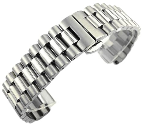ZXF Uhrenarmbänder, DREI Perlen Edelstahl Armband Stahl Feste Schmetterlingsschnalle Flat + Gebogenes Band Armbandband Armband (Color : Silver, Size : 19mm)
