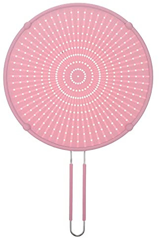 DOITOOL Pink Silicone Frying Pan Cover Oil Splatter Guard with Stainless Steel Mesh and Long Handle, Hangable Storage Splash Shield for Kitchen Cooking Random Color