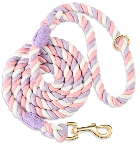 NUGUTIC Laisse pour chien en corde de coton tressé à la main pour chiens de petite, moyenne et grande taille, fermoir en métal doré robuste, violet, 1,5 m