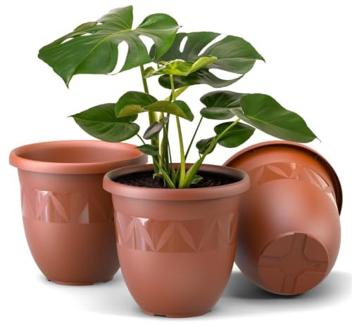 Plastard Übertopf 3er-Set Ø 30 cm Terrakotta, 10 Liter, Garten & Balkon | UV- und frostbeständiger Kunststoff. optionaler Drainageöffnung, Pflanzkübel für Innen- und Außenbereiche, Deko Blumentopf