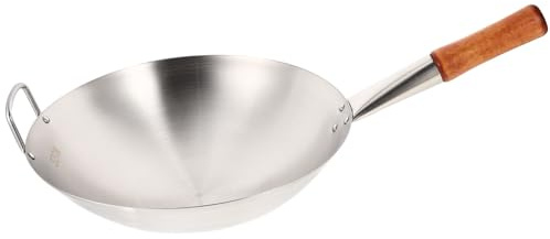 Yardwe Stainless Carbon Steel Wok Single Handle Frying Pan for Gas Hob Open Flame Fire Stove and Electric Stove 20.47 in Cooking Pan for Family Kitchen and Grill Heating