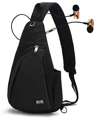 ANSBOCH sling ryggsäck sport utomhus bröstväska crossbag axelväska slingväska triangel axelväska för kvinnor och män sling väska crossbody ryggsäck för camping gym resor vandring, svart, L