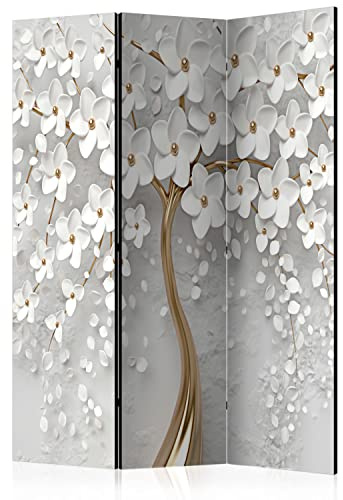 murando - Paravent Raumteiler Blumen Magnolien, 135x172 cm, 3-teilig, Büro | Mobiler Sichtschutz, sofort einsatzbereit, Holzrahmen, ideal fürs Wohnzimmer oder Büro, geruchsneutral, lichtbeständig