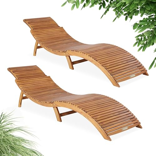 CASARIA® 2x Wooden Sun Lounger for Garden - Folding Adjustable Sunlounger
