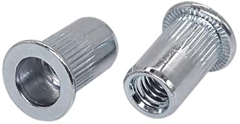 (Pack of 10 pcs) Rivet Nuts M6 x 13.5 mm, Flat Head, Knurled Rivnut, Threaded Insert Nutserts, Steel Rivet Nut (10, M6 x 13.5 mm)