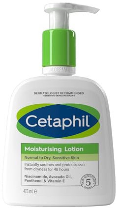 Cetaphil Face & Body Moisturiser, 473ml, Moisturising Lotion For Normal To Dry, Sensitive Skin, With Niacinamide & Vitamin E, Packaging May Vary