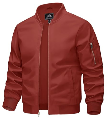 KEFITEVD Män sommar tunna basebolljackor casual bomber cargojacka militär vindjacka med flera fickor, Orange rött, M