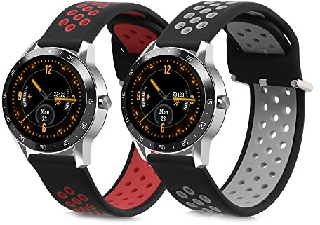 kwmobile Straps Compatible with Blackview X1 Smartwatch Straps - 2x Replacement Silicone Watch Bands - Smartwatch or Fitness Tracker - Black/Red/Black/Grey