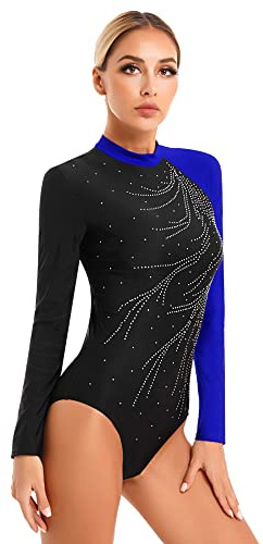 IEFIEL Damen Glitzer Turnanzug Langarm Sportbody Yoga Tanzanzug Einteiler Trikotanzug Gym Leotard Eiskunstlauf Anzug Tanzkostüm