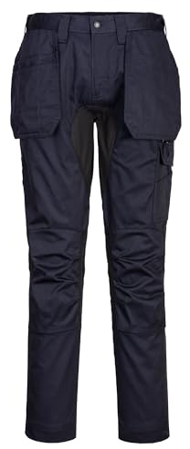 Portwest CD883 WX2 Eco Stretch Holster Trousers Polyester Knee Pad Pockets | Dark Navy, 40 Waist, UPF 40, EN 14404, Loose Fit, Durable Polycotton Fabric, 35% Cotton, Zip Closure, Hammer Loop, Workwear