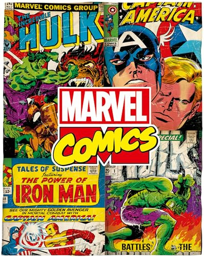 Marvel Decke Comic 130 x 170 cm – mit Iron Man, Hulk, Captain America Kuscheldecke – Disney Wohndecke – Ideal für Sofa und Bett – Spider Man, Thor, MCU Fanartikel, passend zur Bettwäsche
