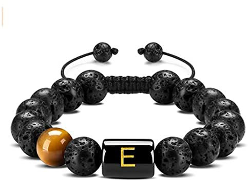 Banemi Armband mit Buchstaben, Perlen Armband Frauen Schwarz Tigerauge Alphabet Gewebtes Perlenarmband Perlenarmbänder Geschenk für Frauen 22cmx10mm