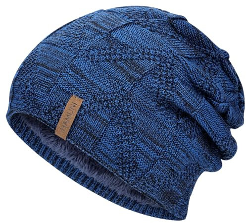 HAMUNI Mütze Damen - Atmungsaktiv Strickmütze Herren - Slouch Beanie Mütze mit Weichem Fleece Innenfutter - Unisex Wintermütze - Klassische Herren Damen Mütze für Herbst Winter Frühjahr (Marineblau)