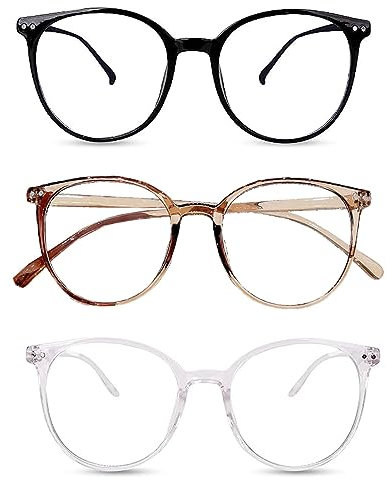 3 Pack Blue Light Blocking Glasses Anti Glare Eyeglasses with Blue Light Filter Round Frame Anti Blue Light Glasses Light Weight Clear Lens Reading Glasses for Women Men Blue Light Blocking Glasses