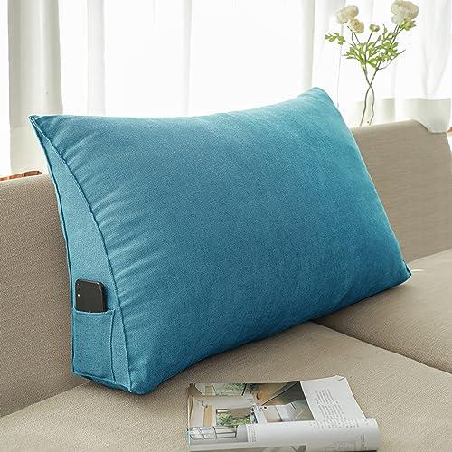 XIEMINLE Lendenkissen, Keilbettkissen, Rückenstützkissen, dreieckiges Ruhe-Lesekissen mit Reißverschluss, Kopfteil Rückenlehne, Kissen, Bett, Rückenkissen für Sofa, Büro, 90 x 20 x 50 cm, Blau