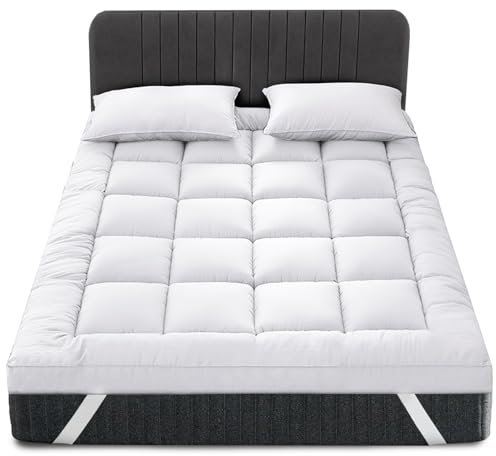 GC GAVENO CAVAILIA 10cm Deep Mattress Topper Double Bed | Comfortable & Breathable Double Mattress Topper 4 Inch Thick with Elastic Corner Straps | Hotel Quality Cooling Mattress Pad | 137 x 190 Cm