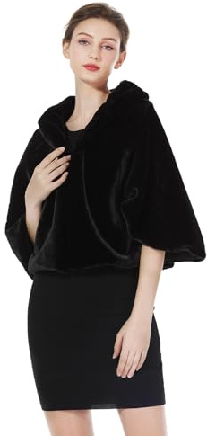 BEAUTELICATE Women’s Faux Fur Shawl Wrap Stole for Winter Wedding Bridal Cape Jacket Bolero Bridesmaid Shrug Capelet(Plus Size, Black)