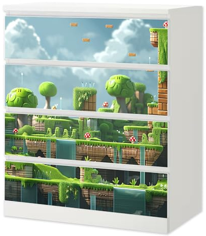 Möbelfolie Level Flusswald passend für Ikea Malm Kommode 4 Schubladen DIY | Selbstklebende Schrankfolie für glatte Schubladenfronten Klebefolie Kinderzimmer Schlafzimmer DIY Upcycling 4 Schubladen