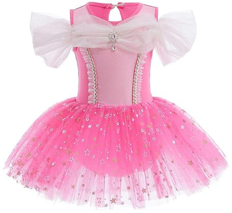 Lito Angels Robe Ballet de Danse Princesse Aurore pour Enfant Fille, Déguisement Ballerine Justaucorps Danseuse Tutu Taille 2-3 ans (étiquette en tissu 100)