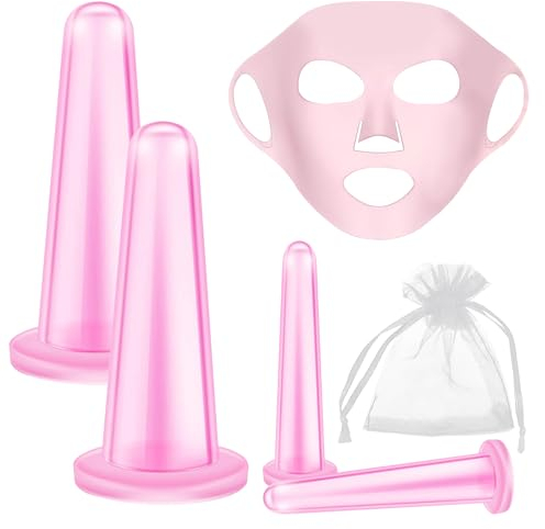 Ventosas Faciales, 4 Piezas Ventosas Masaje con Cubierta de Silicona Masaje Facial Face Cupping Set Ventosa de Masaje Facial Juego de Ventosas para Masaje de Silicona para Masajes de Cuello y Ojos