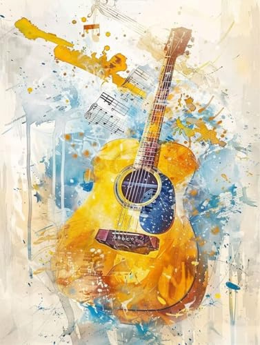 Diamond Painting Gitarre Diamond Painting Bilder Kinder, Musikinstrument Diamond Painting Erwachsene XXL 50x70cm, 5D Diamond Art Stickerei Kreuzstich Basteln Diamond Painting, Home Wanddekoration