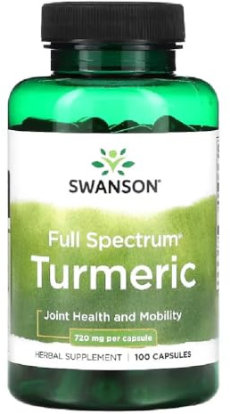 Swanson - Full Spectrum Turmeric - Curcuma Capsules | Soutient la santé des articulations et de la peau, Effet Antioxydant - 720mg - 100 Gélules