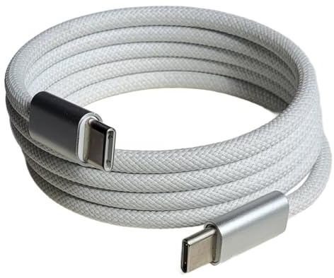 Cavo di ricarica magnetico, anti-groviglio, da USB-C a USB-C, 1 m, ricarica rapida, 60 W, intrecciato (Da USB-C a USB-C, bianco)