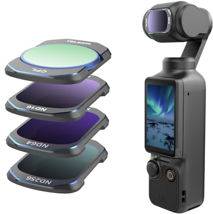 TELESIN Kit 4 filtres CPL ND16 ND64 ND256 pour DJI Osmo Pocket 3 | Filtres magnétiques ultra-minces en verre Corning HD pour réduire les reflets et contrôler la lumière lors des prises de vue