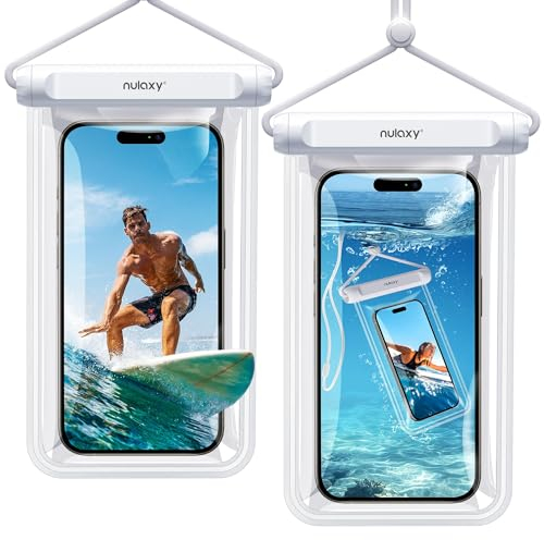 Nulaxy 2er-Pack IPX8 TPU wasserdichte Handyhülle, 5-Lagen-Versiegelung, Universal für Geräte bis zu 7,5, Schutz für iPhone 15 14 13 12 11 Pro Max XS XR, Galaxy S24 S23 - Weiß