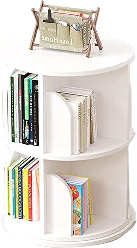 GaRcan Drehbares Bücherregal aus massivem Holz, 2-stöckig, Boden-Bücherregal im Studentenwohnheim, Bücherregal, Regal, Organizer, Regale für Wohnzimmer und Büro (weiß, 43 x 68 cm)