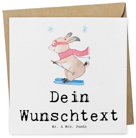 Mr. & Mrs. Panda Personalisierte Karte Hase Skifahren - Geschenke, Skisport, Ski fahren, Skiwettbewerb, Karten, Postkarte personalisiert, Skirennen, Grußkarte personalisierbar, Geschenk