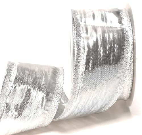 s.dekoda Schleifenband 25m x 60mm Silber Dekoband Silberband mit abgesetzten Schmuckkanten [D5278]