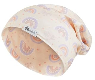 Sterntaler Beanie Regenbogen - Baby Mütze aus Flammgarn Jersey mit Allover Regenbogen - Mädchen UV-Schutz 50+ Beanie Mütze - varibel tragbar - Baby und Kinder Übergangsmütze, zartrosa, Größe 43