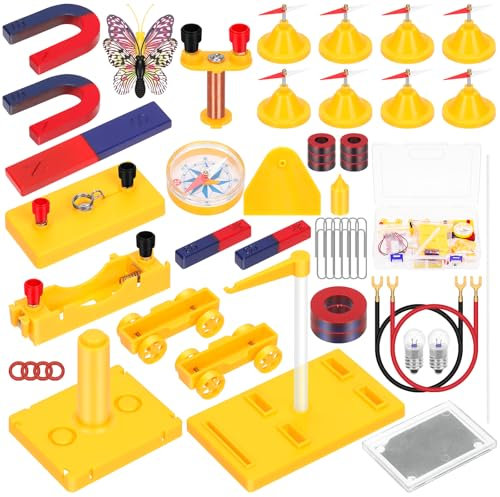 Tanstic 53Pcs Scienza Magnete Kit Fisica Elettromagnete Esperimento Set Elettricità e Magnetismo Scienza Kit Scienza Magnete Set per Educazione Esperimento Scienza