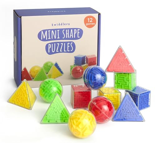 THE TWIDDLERS - 12 Mini Brain Teaser Puzzle Box Set - Sphere, Cube & Pyramid Shaped, Ideal Challenge for Party Bag Fillers for Kids Ages 6 to 10 & Birthday Goodie Bags