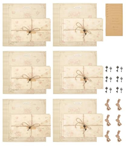 36 Pcs Briefumschläge set, Briefpapier und Umschläge, 6 Designs, antikes liniertes Schreibwaren-Set für Briefschreiben, doppelseitiges altes Papier für für DIY Hochzeit,Geburtstagsfeier,Jubiläen